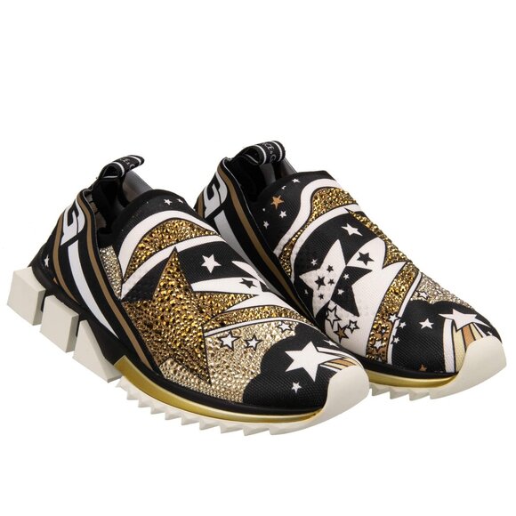 Dolce & Gabbana - Crystal Low-Top Logo Stars Sneaker SORRENTO Black White Gold E - Picture 1 of 5